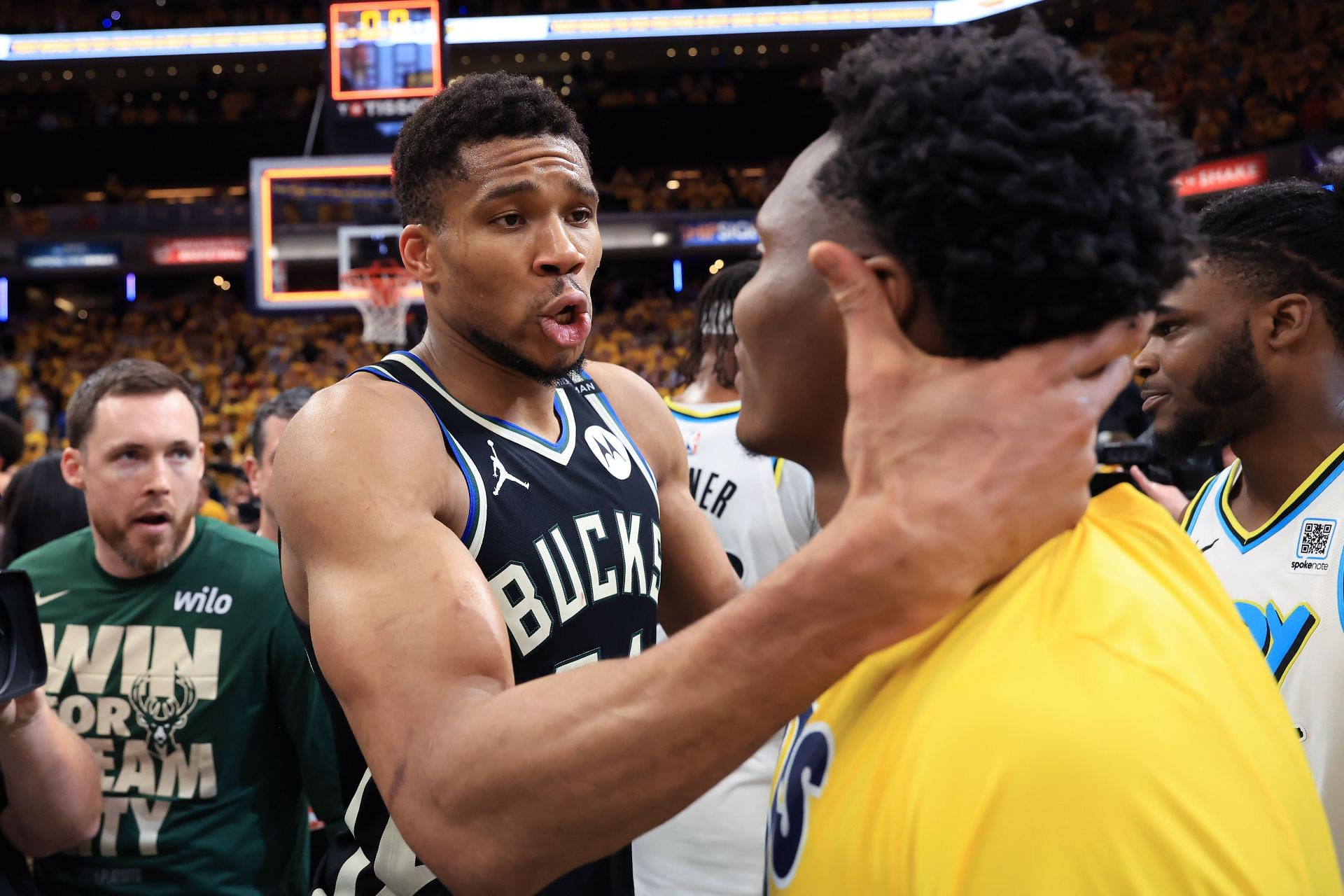 Bennedict Mathurin involved in postgame fight in first round. (Photo: GETTY)